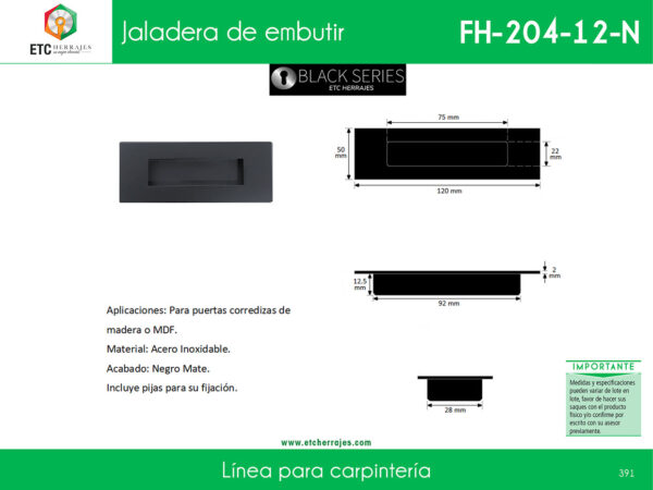 JALADERA DE EMBUTIR ETC FH204-120