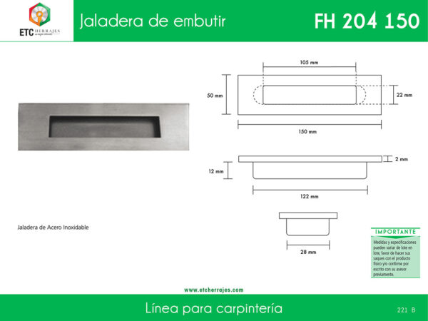JALADERA DE EMBUTIR ETC  FH204-150