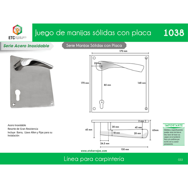 Juego de Manijas con Placas Mod. 1038 ETC - Imagen 2