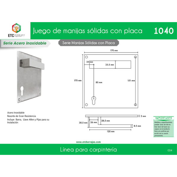 Juego de Manijas con Placas Mod. 1040 ETC - Imagen 2