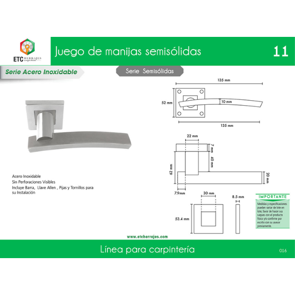 Juego de Manijas con Bocallaves Mod. 11 ETC - Imagen 2