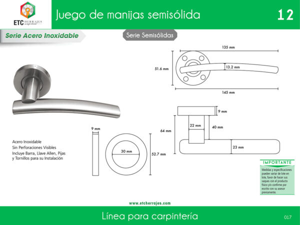 JUEGO DE MANIJAS ETC MOD.12 CON BOCALLAVES