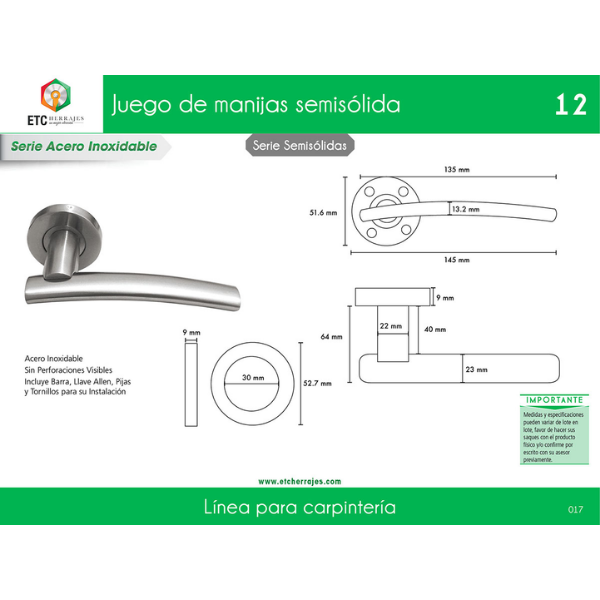 Juego de Manijas con Bocallaves Mod. 12 ETC - Imagen 2
