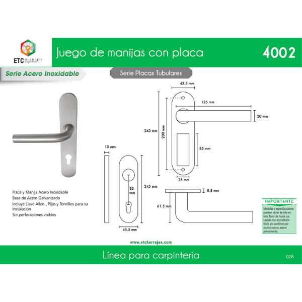 Juego de Manijas con Placas Mod. 4002 ETC - Imagen 2
