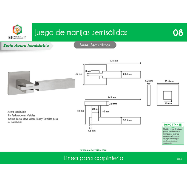 Juego de Manijas con Bocallaves Mod. 08 ETC - Imagen 2