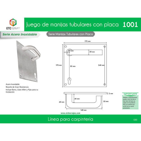 Juego de Manijas con Placas Mod. 1001 ETC - Imagen 2