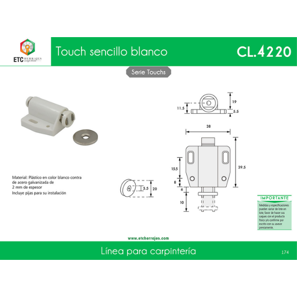Broche Touch Blanco Sencillo ETC - Imagen 2
