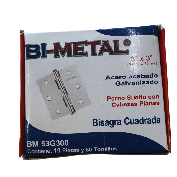 Bisagra Cuadrada Bimetal 3" x 3" Galvanizada (caja 10 pzas) - Imagen 2