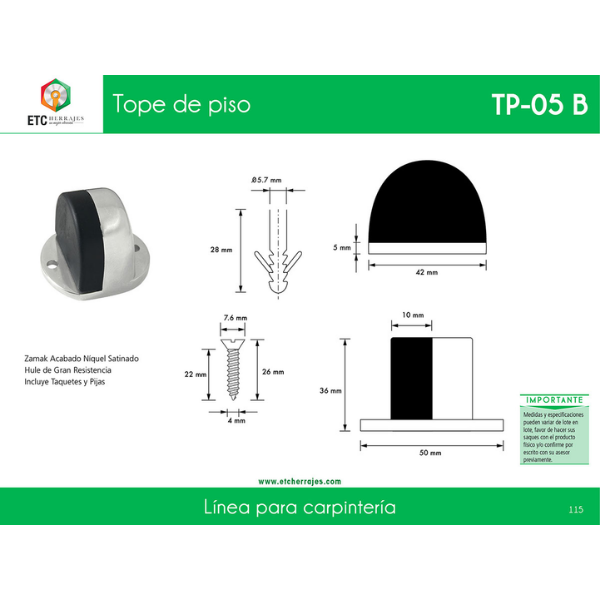 Tope de Piso Niquel Satin Mod. TP-05-B - Imagen 2