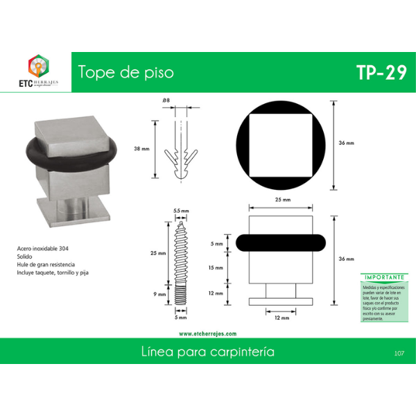 Tope de Piso Acero Inox Mod. TP-29 ETC - Imagen 2
