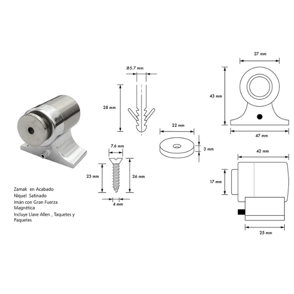Tope Magnetico de Piso Negro Mate MTZ0111 Martinez - Imagen 2