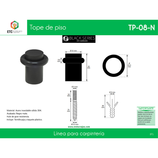 Tope de Piso Negro Mod. TP-08-N ETC - Imagen 2
