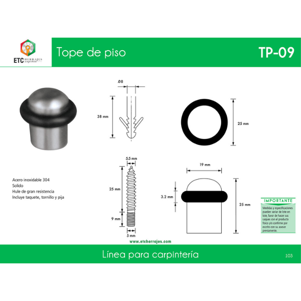 Tope de Piso Acero Inox Mod. TP-09 ETC - Imagen 2